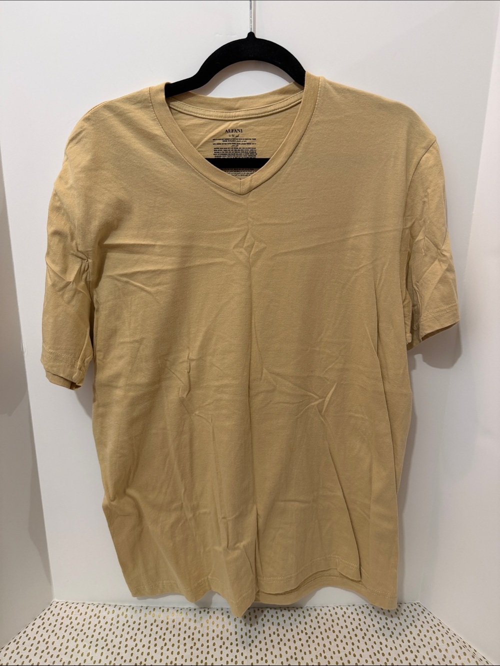 Alfani Men's V-Neck Short Sleeve Tee in Light Beige